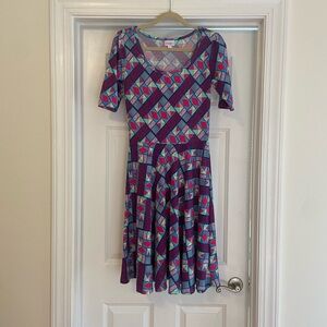 LuLaRoe Purple and Blue Fit and Flare Knee Length Dress